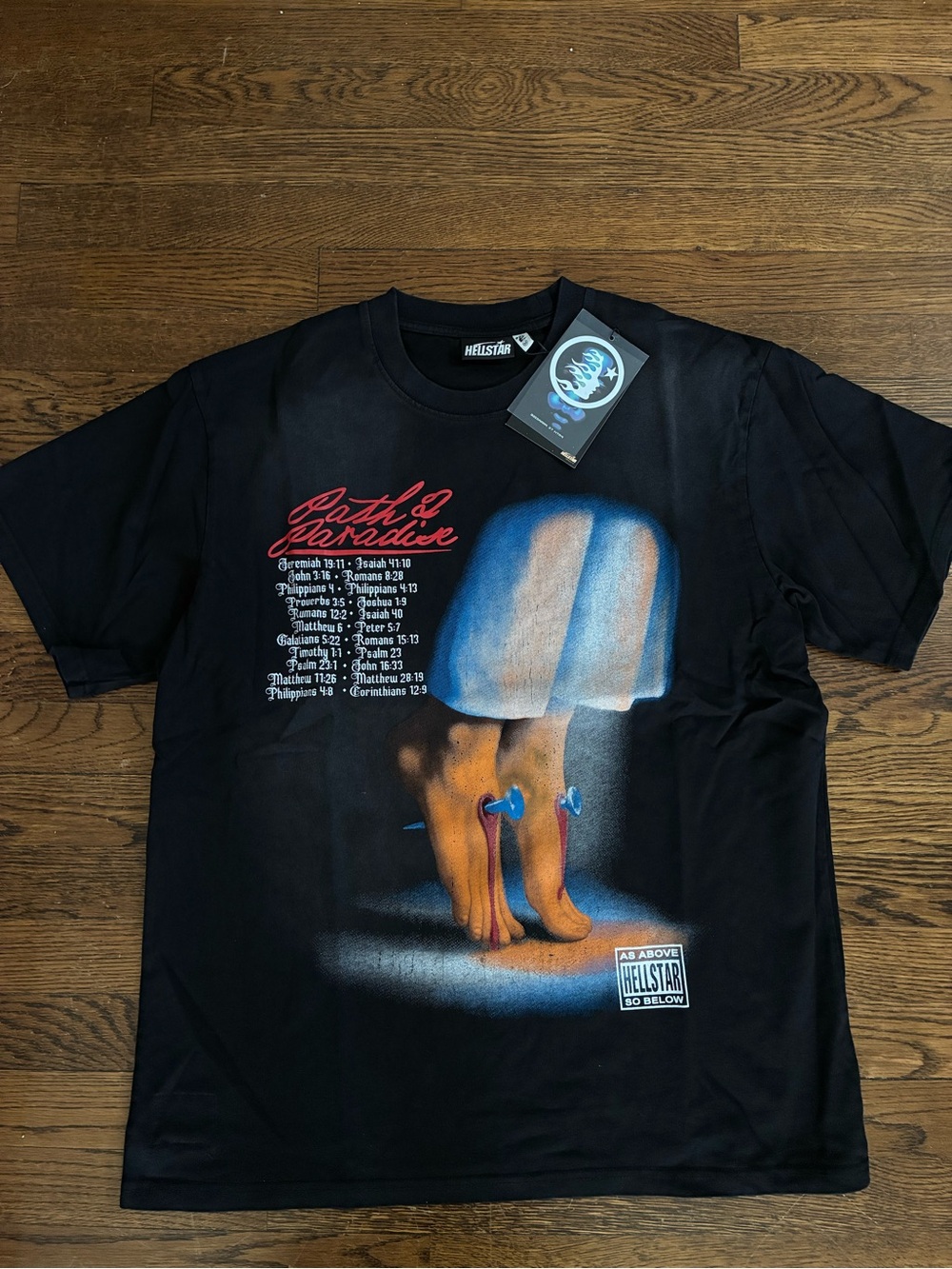 Hellstar Black Short-Sleeve Graphic Tee with Blue & Orange Art